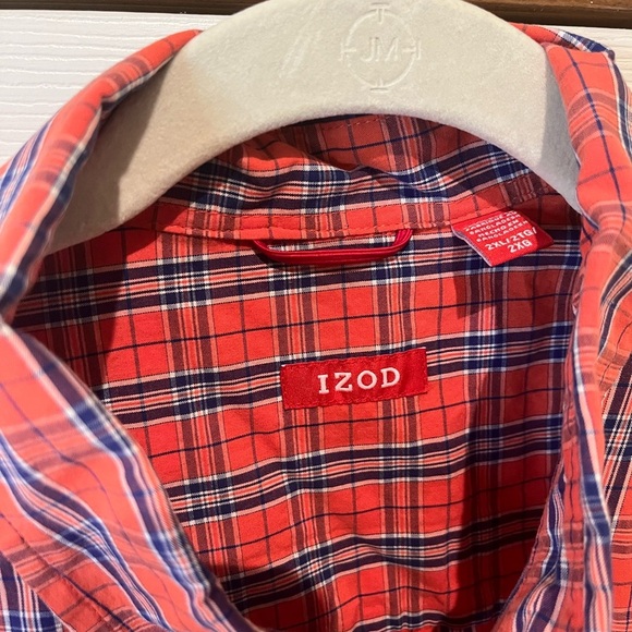 Men’s 2xl orange and blue plaid izod button down - Picture 3 of 4